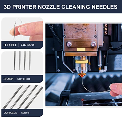 Complete 26-Piece 3D Printer Nozzle Wrench Maintenance Kit: Includes 20 Cleaning Pins with Storage Box, 2 Tweezers, 2 Copper Wire Brushes, 2 L-Shaped Wrench Tools for Optimal 3D Printing Performance - style: 3D printer nozzle cleaning