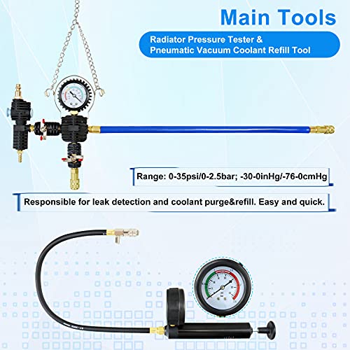 JoyFans Coolant Pressure Tester Kit, Cooling System Coolant Vacuum Refill Kit Automotive Tools Works on Radiator Leak Test & Coolant Fill Purge Service for Cars Trucks Airlift - color: Red Suitcase