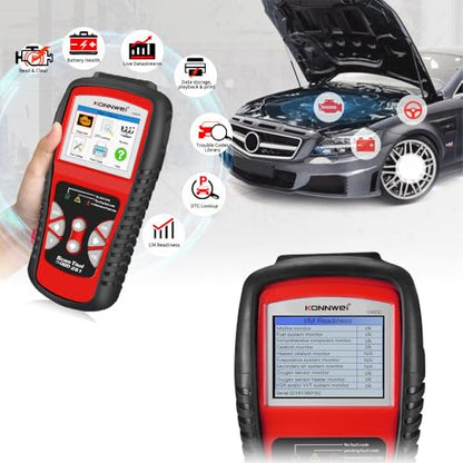 KONNWEI KW830 OBD2 Scanner Diagnostic Tool, Check Engine Light Reset, Live Data Stream, Emission Test, Battery Health Detection, Fault Code Reader, OBDII Scan Tool for for All Cars & Trucks After 1996