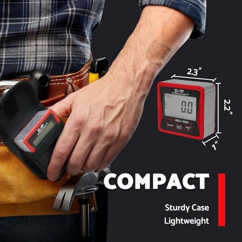 S&F STEAD & FAST Digital Angle Finder Magnetic with Case & Backlit LCD | Self-inverting display, ±0.2° accuracy, Absolute & Relative, Hold & Zero, Auto-off, for Woodworking, Plumbing & Construction - color: Red