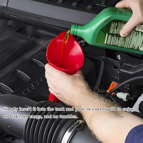 2 PCS Oil Funnel, Multi-Purpose Plastic Long Neck Oil Funnel, Automotive Use Funnels for Filling Oils Lubricants Water Diesel, Kitchen Funnels for Filling Bottles Jars (Red) - color: Red, 2 PCS