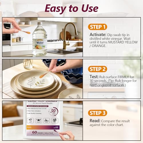 120 Swabs Lead Test Kit,Quick Results in 30s Lead Detector,Enhanced Lead Testing Formulation at Home Lead Paint Test Kit Testing for Paint,Crockery,Toys,Jewellery,Metals, Ceramics,Woodwork - size: 120 Swab