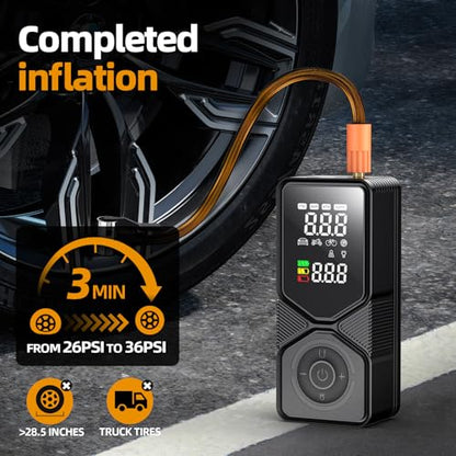 Portable Tire Inflator 150 PSI Cordless Air Compressor | 6000mAh Power Bank, 12V DC Dual Supply, Auto Shut-Off Digital Gauge, Adapters for Car, SUV, Motorcycle, Bike, Ball