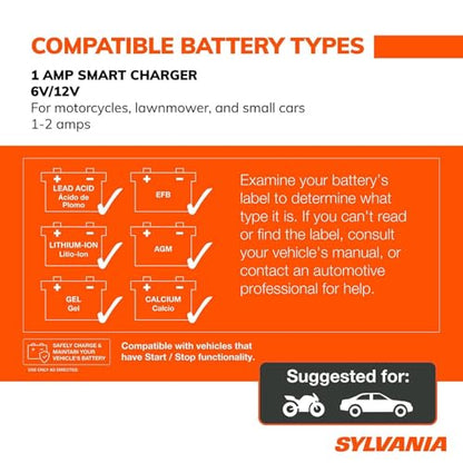 SYLVANIA - Smart Charger - Heavy-Duty, Portable Car Battery Charger - Make Charging Your Car Battery Easy - Use as Battery Maintainer & Charger - 12V or 24V Voltage Output - 8 AMP