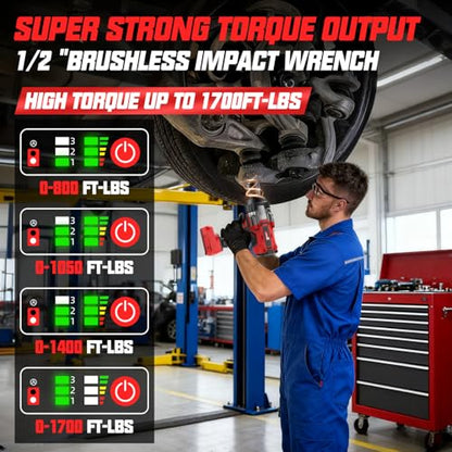 Cordless Impact Wrench Compatible with Milwaukee 18V Battery, 1/2'' 1700FT-LBS 2300N.m High Torque Impact Driver, Brushless Impact Gun w/ 4 Speed Modes & LED Light for Car, Home, Outdoor - size: 1/2" Compatible with Milwaukee 2300N