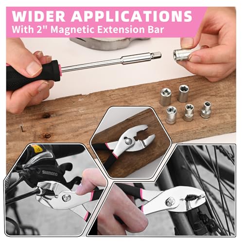 HANGYING 132-Piece Home Tool Kit for Women with Plastic Toolbox Pink | All Purpose Home Repair Tool Set with Storage Case, Women Small Tool Kit, Garage Office College Dorm & DIY Projects Use - color: Light Pink