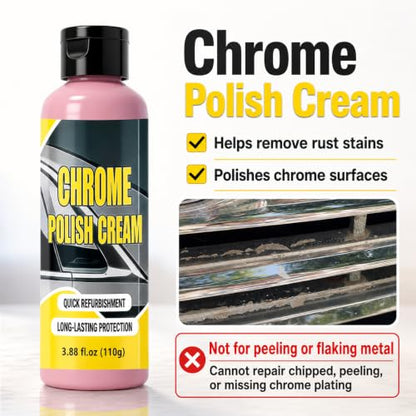 Chrome Polish Cream - Car Metal Polish for Rust & Oxidation Removal, Quick Refurbishment & Long-Lasting Protection for Chrome Wheels, Bumpers, Trim, Accessories