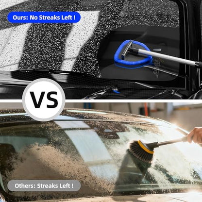Windshield Cleaner Tool with Extendable Aluminum Handle (Up to 19.7"), Streak-Free Auto Glass Cleaning Kit with 4 Thick Microfiber Pads & Spray Bottle, Inside Window Defogger Accessories - color: Blue