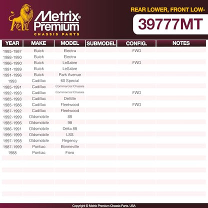 Metrix Premium Chassis Parts - Rear Lower Ball Joint Fits 85-87 Buick Electra FWD, 88-90 Electra, 86-90 LeSabre FWD, 91-99 LeSabre, 91-96 Park Avenue, 93 Cadillac 60 Special, 92-99 Oldsmobile 88 K5297 - size: K5297