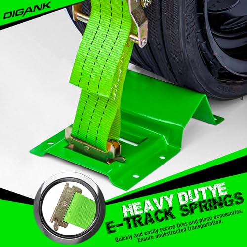 E Track Wheel Chock Tie Down Kit, 2in*15ft Heavy Duty Straps for Car Trailer UTV ATV, Ratchet Tie Downs With Tire Straps (2 Pack)