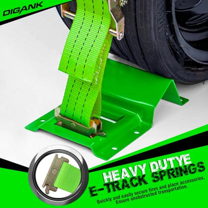 E Track Wheel Chock Tie Down Kit, 2in*15ft Heavy Duty Straps for Car Trailer UTV ATV, Ratchet Tie Downs With Tire Straps (2 Pack)