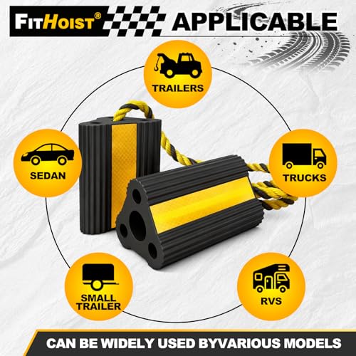 Wheel Chocks for RV Trailer Camper Truck Car, Versatile Heavy Duty Rubber Wheel Immobilizers & Chocks, Wheel Chocks Block with Rope and Reflective Strips [2 Pair 4 Pack]