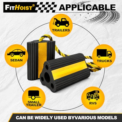 Wheel Chocks for RV Trailer Camper Truck Car, Versatile Heavy Duty Rubber Wheel Immobilizers & Chocks, Wheel Chocks Block with Rope and Reflective Strips [2 Pair 4 Pack]