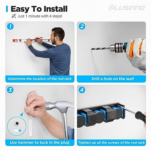 PLUSINNO Fishing Rod Holders - V6 Vertical Support for Extra Large & Heavy Fishing Rod Combos, Garage & Wall Mounted Rack Storage - style: Upgraded 1pack (Support Heavy rod combos)