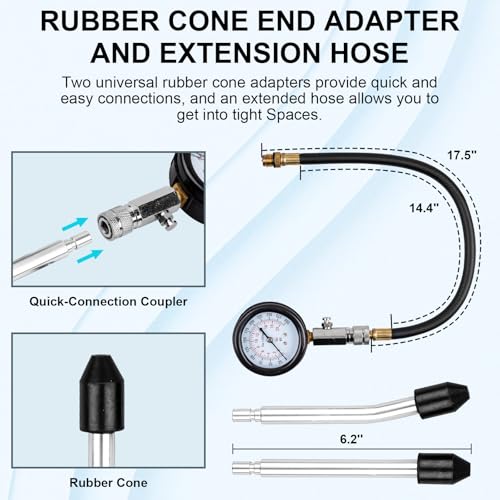 Clatoon 8pcs Petrol Engine Cylinder Compression Tester Kit, Small Engine Compression Tester Automotive Tool Gauge 0-300PSI for Testing Car Motorcycle Outboard Motor Snowmobile Chainsaw