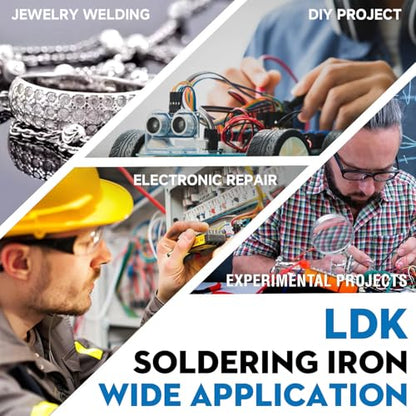 LDK 60W Soldering Iron Kit, 110V Soldering Iron with 5 Solder Tips, Solder Wire, Adjustable Temperature Solder Welding Tools, Fast Heating, Electronic Repair, Permanent Jewelry Starter Kit - color: Blue