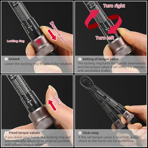 63Pcs 1/4-Inch Drive Click Torque Wrench Set(1-25 N.M/20-240IN.LB)，with Bit Socket Set Metric and Extension Bar for Auto Repairing and Household, with Storage Case - size: 63Pcs 1/4"Torque Wrench(1-25 N.M/10-222.5IN.LB)