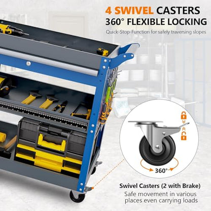 Tool Cart,440LBS Service Cart,4-Tier Tool Cart on Drawers,Hooks,Parts Box and Locking System for Warehouse,Garage,Workshop - size: Blue