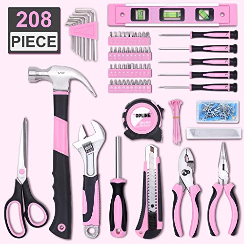 TOPLINE 208-Piece Pink Tool Kits for Women with Round Pouch, Small Tools Kit for Apartment, Home, Household Ladies Pink Tool Set for Best Gifts and Home Maintenance