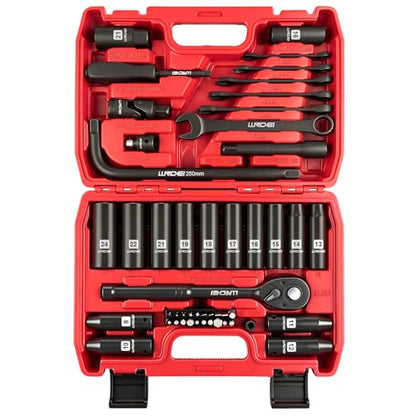 LLNDEI 1/2" Impact Socket Wrench Set: 49Pcs, CR-V, Metric | Combination Wrenches (8-17mm), Deep Sockets(8-24mm), Spark Plug Socket(16,21mm), Household&Automotive Repairing - size: 49-Piece 1/2" Drive Socket Set
