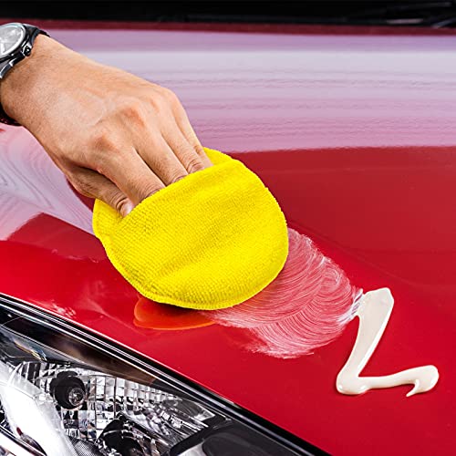 20 Pieces Cars Microfiber Wax Applicator Pads Foam Bulk 5 Inch Diameter Round Polishing Sponge Buffing Detailing Pads for Cars, Yellow Green Blue Dark Blue