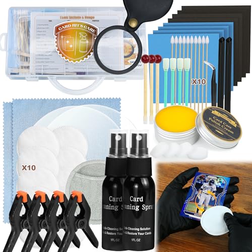 17-in-1 Card Cleaning Kit, Card Care Polishing Restoration with Plastic Case, Trading Card Cleaning with Polishing Cream and Cleaning Spray, Suitable for PSA Rated Card Care & Flatten Edges (12.1")