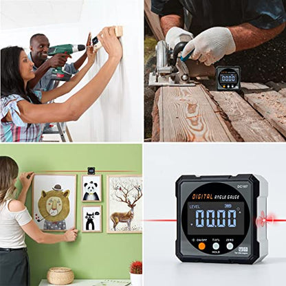 Digital Angle Finder with Electronic Laser - 4-side Strong Magnetic Angle Gauge, Cube Inclinometer with Backlight, Table Saw Miter Protractor, Woodworking Measuring Tool, Level Box for Hanging - color: Grey