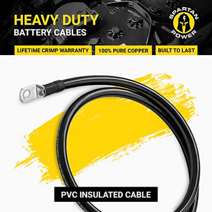 Spartan Power Black 3 Foot, Battery Cable, Negative Only 3/8" M10 Made in USA - color: 1/0 AWG-BLACK-3/8", size: 3-FT