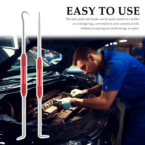 2PCS CarbonSteel Hook Tool and Pick Set,Double End Pick and Hook Set Auxiliary Dismantling Fittings,Universal O Ring Pick Set and Hook Tool Car Accessories Fit for Most Cars (Red) - color: Red