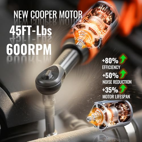 3/8" Electric Ratchet Wrench Set, Extended Long Neck Cordless Ratchet, 16V 45 ft-lbs Power Ratchet Kit, 600 RPM, 2 Batteries, LED, 9-Piece Accessory Set & Toolbox for Auto Repair