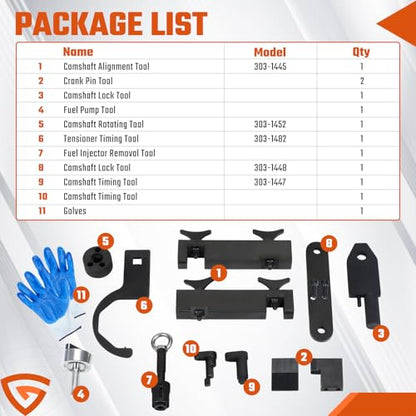 Camshaft Alignment Tool Kit Fit for Land Rover Jaguar Discovery 4 Range Rover Sport V8 5.0L V6 3.0L, Engine Timing Tool with Fuel Pump, Fuel Injector Remover Tool, 303-1445, 303-1448, 303-1452