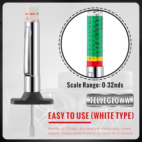 Tellegloww 50 Pcs Tire Tread Depth Gauge Color Coded Tyre Depth Gauge Tool Tread Accurate Measure Tools Metric Gauges for Car Trucks Various Vehicle (White and Green)