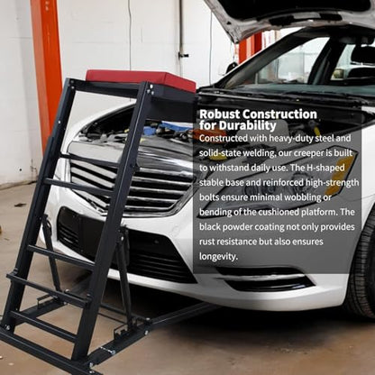 Heavy Duty Adjustable Foldable Auto Creeper for Mechanics, 400 LBS CapacityAutomotive Creeper, All Terrain Garage Creeper with 4 Wheels and Padded Deck