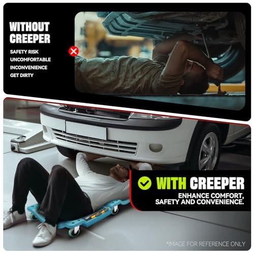 Auto Dynasty 40 Inches Mechanic Creeper, Automotive Garage Repair Low Profile Under Car Rolling Creeper with Padded Headrest, Plastic, Sky Blue - color: Sky Blue, size: 40" L