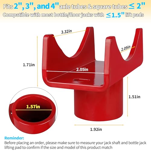 SUNJIKA Bottle Jack Axle Adapter for 2-4 in Round and 2 in Square Axles - color: red