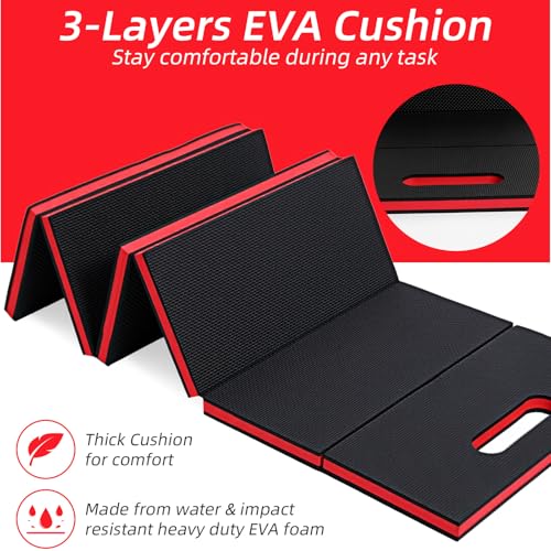 Kifmurase 1" Foldable Thick Kneeling Pad, 5 Fold Comfortable EVA Foam Knee Pads, Waterproof Mechanic Kneeling Pad with Handle, High-Density Cushion Mat for Gardening, Workout, Exercise, Mechanic - color: Red