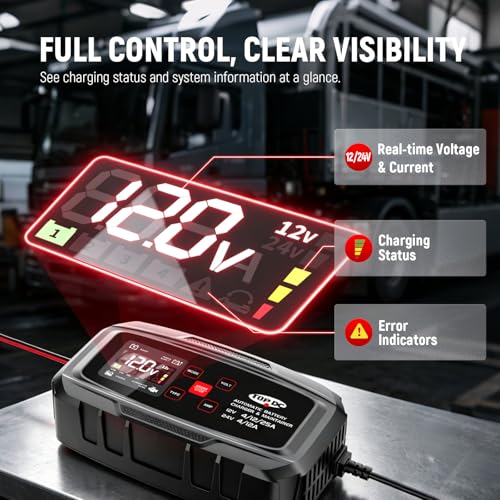 TOPDC 25A 12V/24V Smart Car Battery Charger, Maintainer and Power Supply | Maintainer, desulfator and power supply functions support charging, battery care and external power needs. - size: 25A