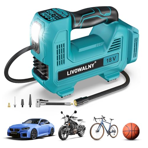 Cordless Tire Inflator Portable Air Compressor Tire Air Pump Compatible With Makita 18V Battery - LIVOWALNY 160PSI Auto Pump with Digital Pressure Gauge for Car Tires, Bicycle, Balloons (Tool Only) - color: Horizontal Style Compatible With Makita