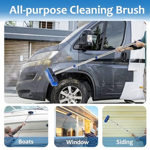 60" Car Wash Brush with Long Handle, Soft Bristle Car Washing Brush Cleaning Brushes for Washing Exterior of RV, Truck, Boat, Solar Panel