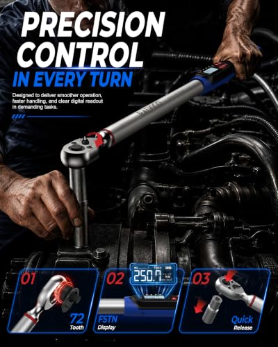 1/2 Drive Digital Torque Wrench ±2% Accuracy 4 Unit For Car Repair | 12.54-250.7ft-lb (17-340 N.m)，4 Unit: N·m, in-lb, ft-lb, kg·m，Extended Design：26.5”，Peak & Track Modes，LED & Buzzer Alarm - size: 12.54-250.7 Ft. Lb, style: Auto Repair Tools，Tire Remova