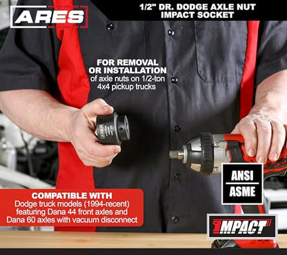 ARES 12115 1-11/16-In (43mm) Axle Nut Impact Socket - 1/2-In Drive | Durable Chrome Moly Construction; Compatible with Dodge (Select Models) - size: 43mm