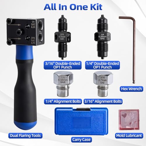 8MILELAKE 7-Piece Brake Line Flaring Tool Kit, 3/16" 1/4" Double Flaring Tool for 45° Single Double Bubble Flares, Brake Flare Tool for Vehicle Brake & Hydraulic Line Repair