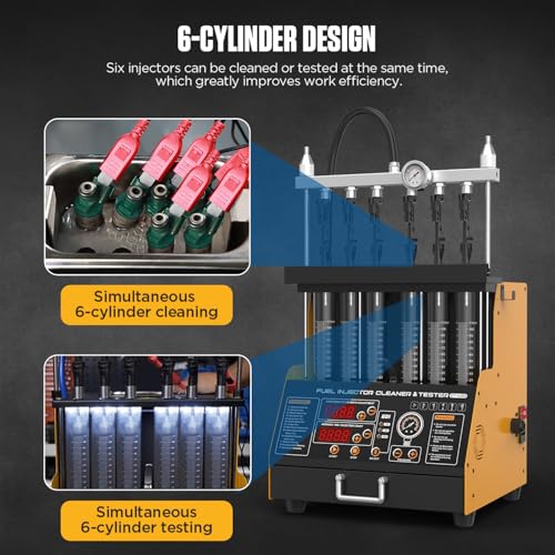 CT400 Fuel Injector Cleaner Tester Machine 6 Cylinders Upgraded Ultrasonic Car Fuel Injectors Cleaning Machine GDI, EFI, FSI Fuel Injection Systems Cleaner Kit 12V/70V/120V