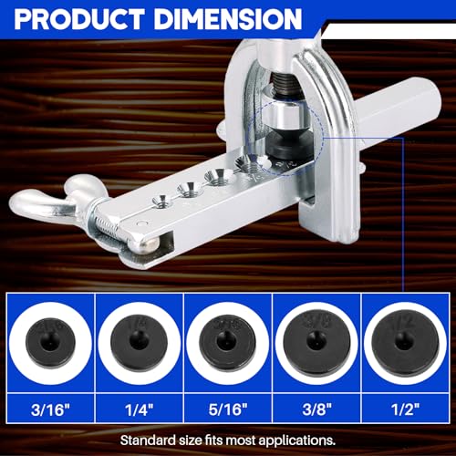 DASBET Double and Single Brake Line Flaring Tool Kit with Tubing Cutter, Brake Line Repair Kit for Copper, Aluminum, Brass, Magnesium, Soft Steel, Flare Tool kit Includes 5 Adapters, 45 Degrees
