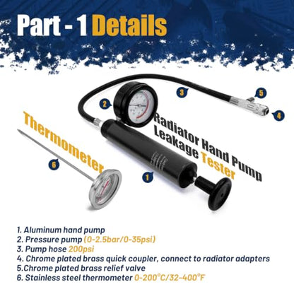 32pcs Universal Radiator Pressure Tester Kit, Tester Pneumatic Vacuum Cooling System Purge Refill Leak/Refiller Set, Universal Automotive Domestic/Import Vehicles, Motorcycle - size: 32PC