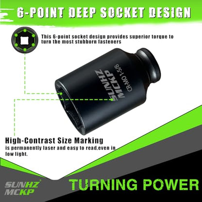 SUNHZMCKP 1/2 Inch Drive Impact Socket, SAE 1-5/8 In Deep 6 Point Socket, CR-MO, Axle Nut Impact Grade Socket for Easy Removal - color: Sae, size: 1-5/8 inch