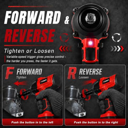 AOBEN Cordless Impact Wrench 1/2 Inch, Power Impact Gun Kit, Max 600N. M/450Ft-lbs High Torque Electric Impact Driver for Car RV Tire, 4.0Ah Battery, Charger, 6 Sockets & Storage Tool Case - size: AB-7337-B