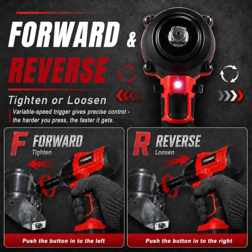 AOBEN Cordless Impact Wrench 1/2 Inch, Power Impact Gun Kit, Max 600N.M/450Ft-lbs High Torque Electric Impact Driver for Car RV Tire, 2 Packs x 4.0Ah Battery, Charger, 6 Sockets & Storage Tool Case - size: AB-7337-B2