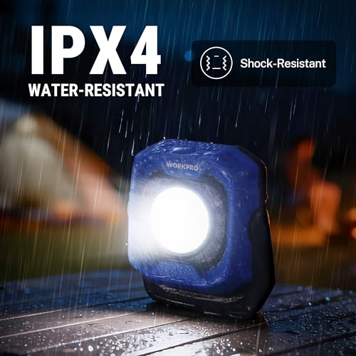 WORKPRO Rechargeable Work Light, 1200LM Magnetic Light with 4000mAh Battery, Portable LED with 4 Modes, IPX4 Water-Resistant, Led Work Light for Car, Camping, Emergency, Christmas Gifts
