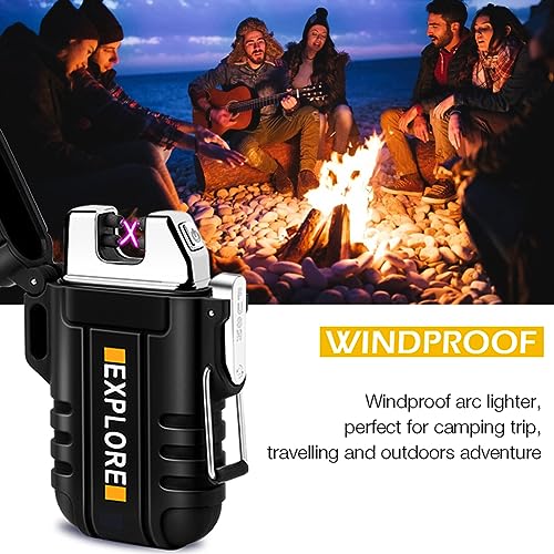 LcFun Electric Lighter Windproof Dual Arc USB Rechargeable Flameless Plasma Lighters Waterproof Matches for Camping Hiking Survival Tactical Gear Birthday Gifts for Men Husband - color: Black